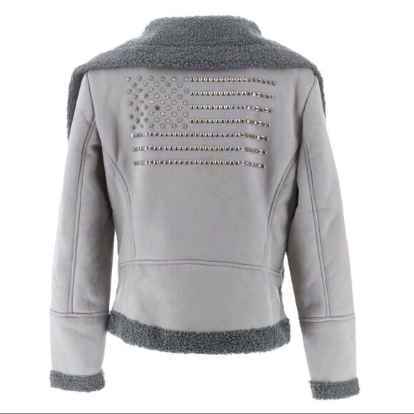 Americana Studded Faux Suede Sherpa jacket-Gray Small - Picture 1 of 2